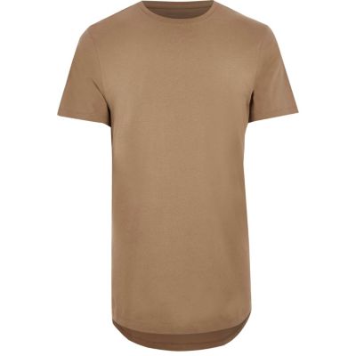 Light brown curved hem longline T-shirt